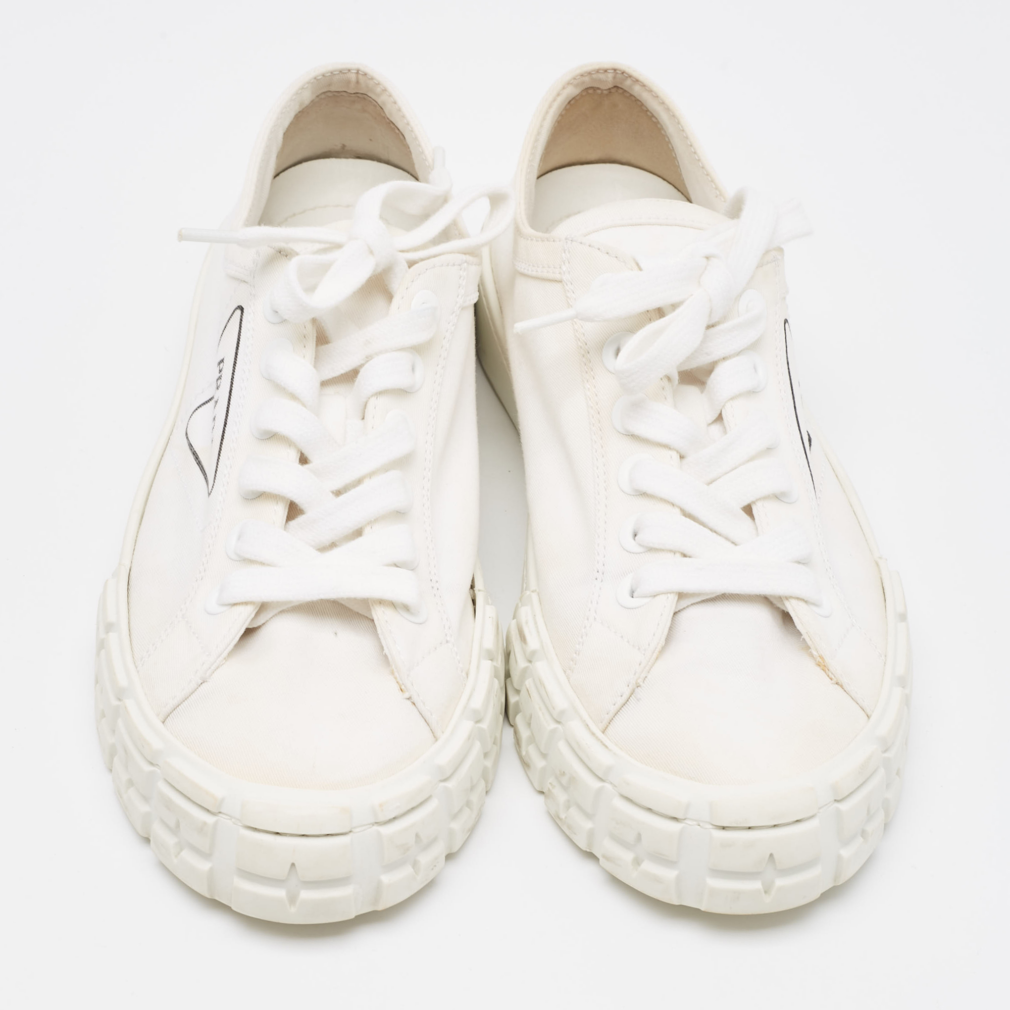 Prada White Canvas Double Wheel Platform Sneakers Size 40