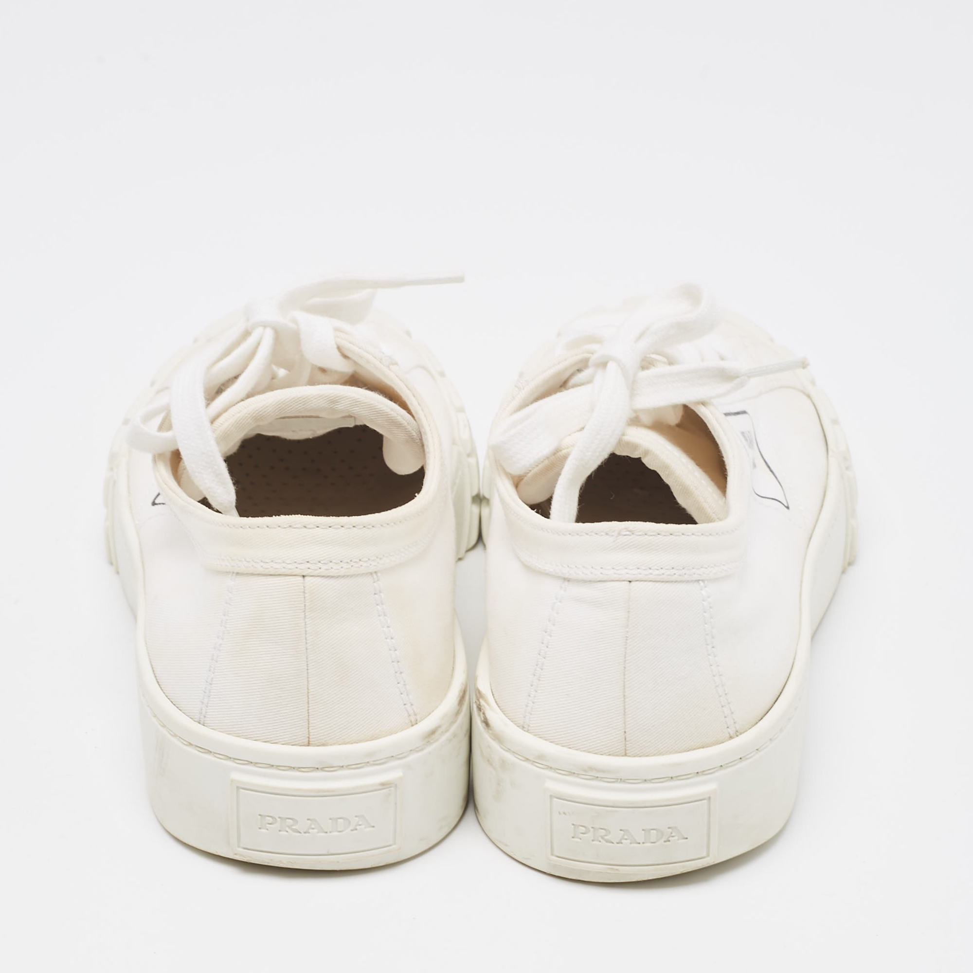 Prada White Canvas Double Wheel Platform Sneakers Size 40