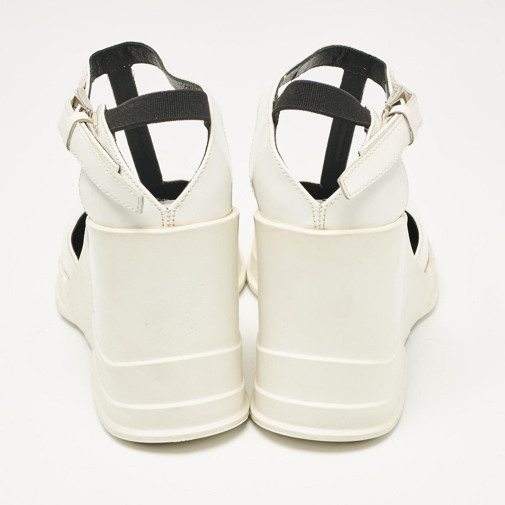 Prada White Leather T-Strap Wedge Sandals Size 40