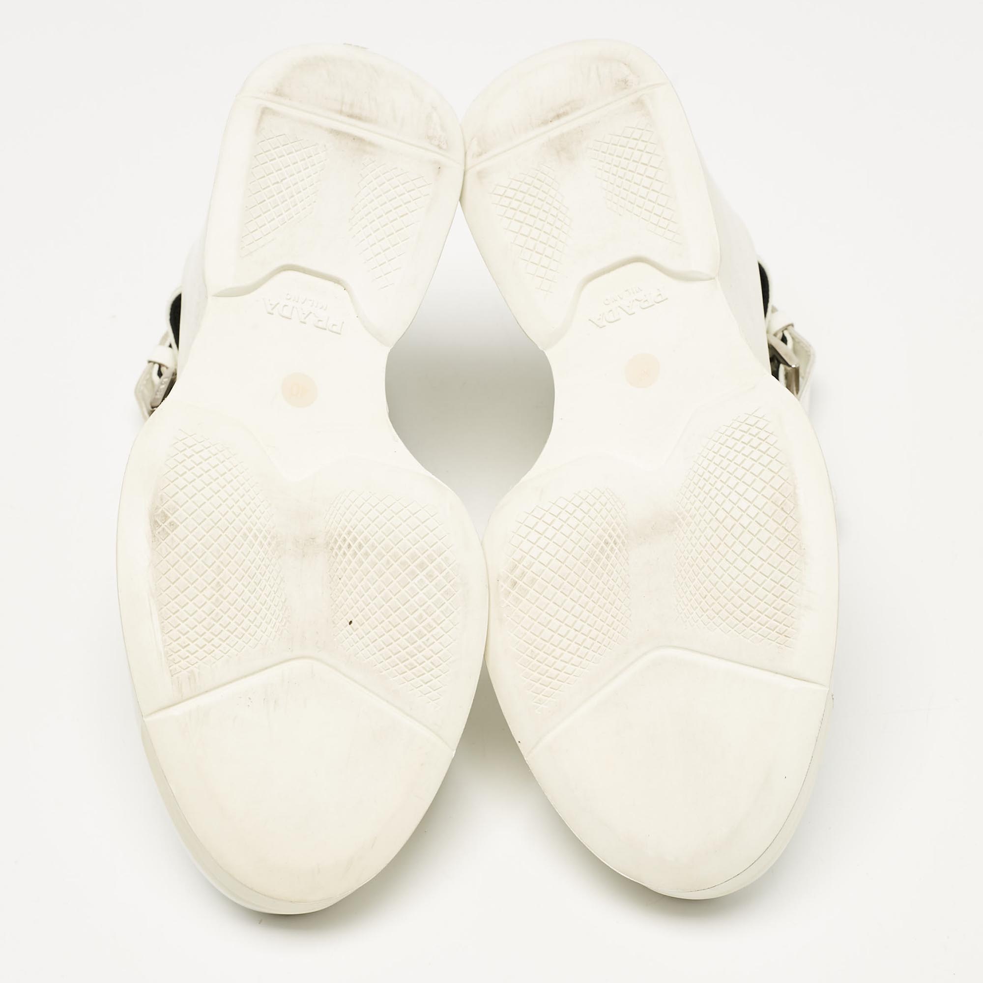 Prada White Leather T-Strap Wedge Sandals Size 40