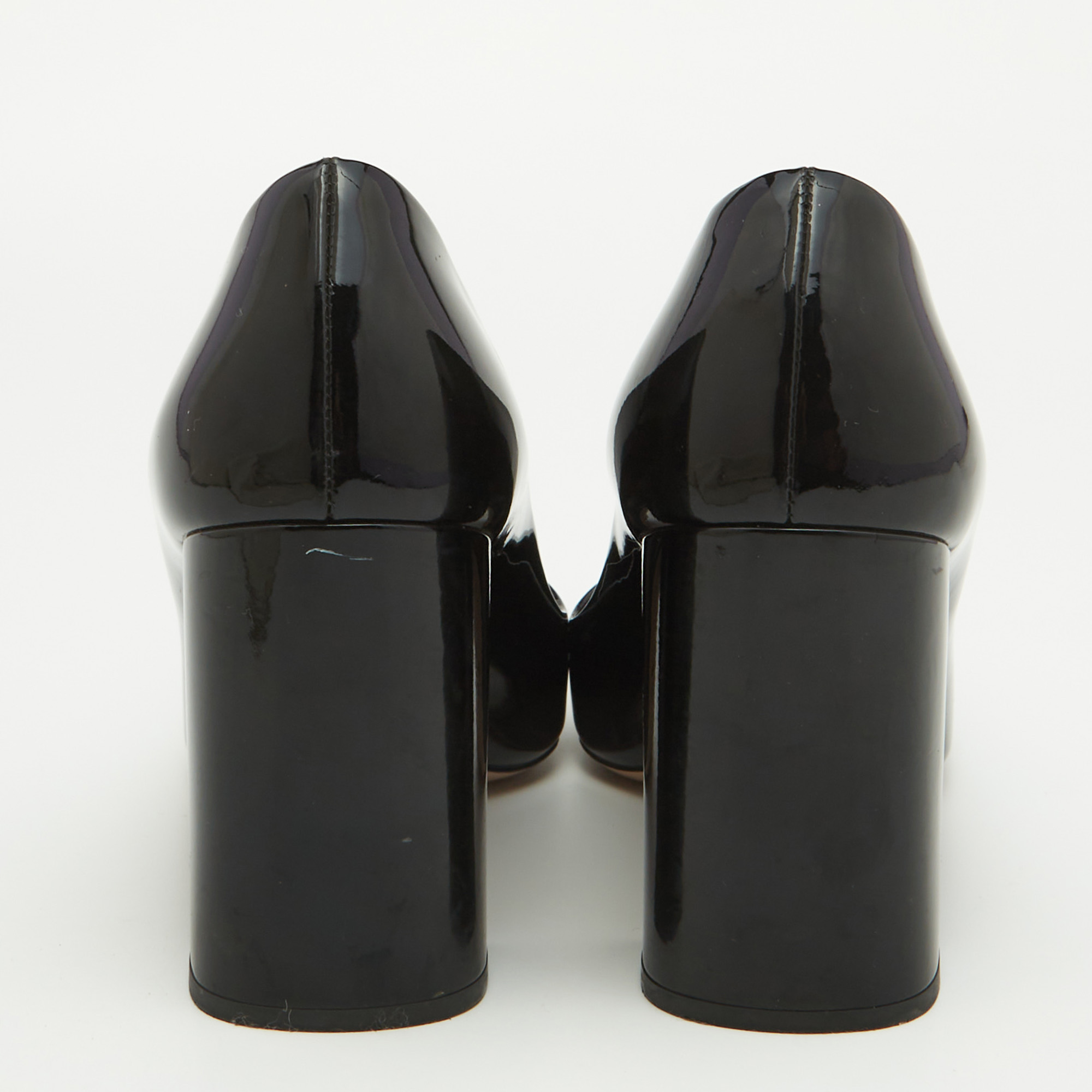 Prada Black Patent Leather Block Heel Pumps Size 38