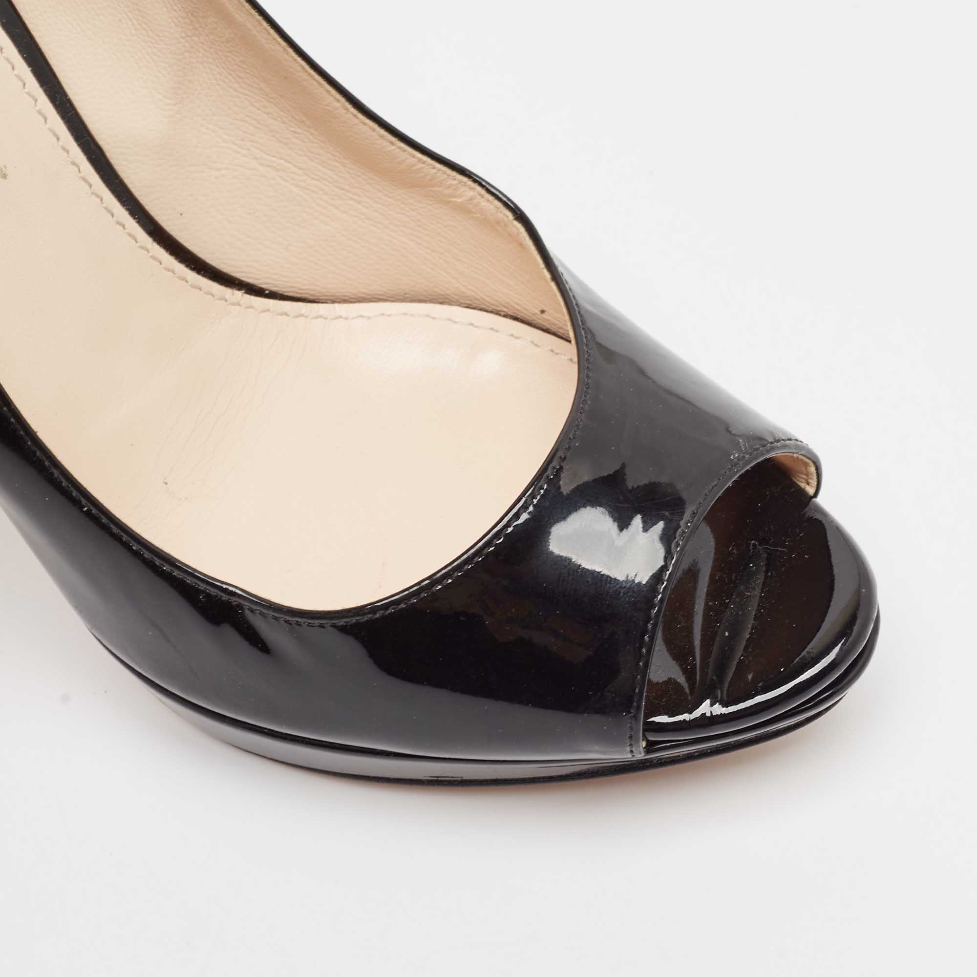 Prada Black Patent Leather Peep Toe Pumps Size 38.5