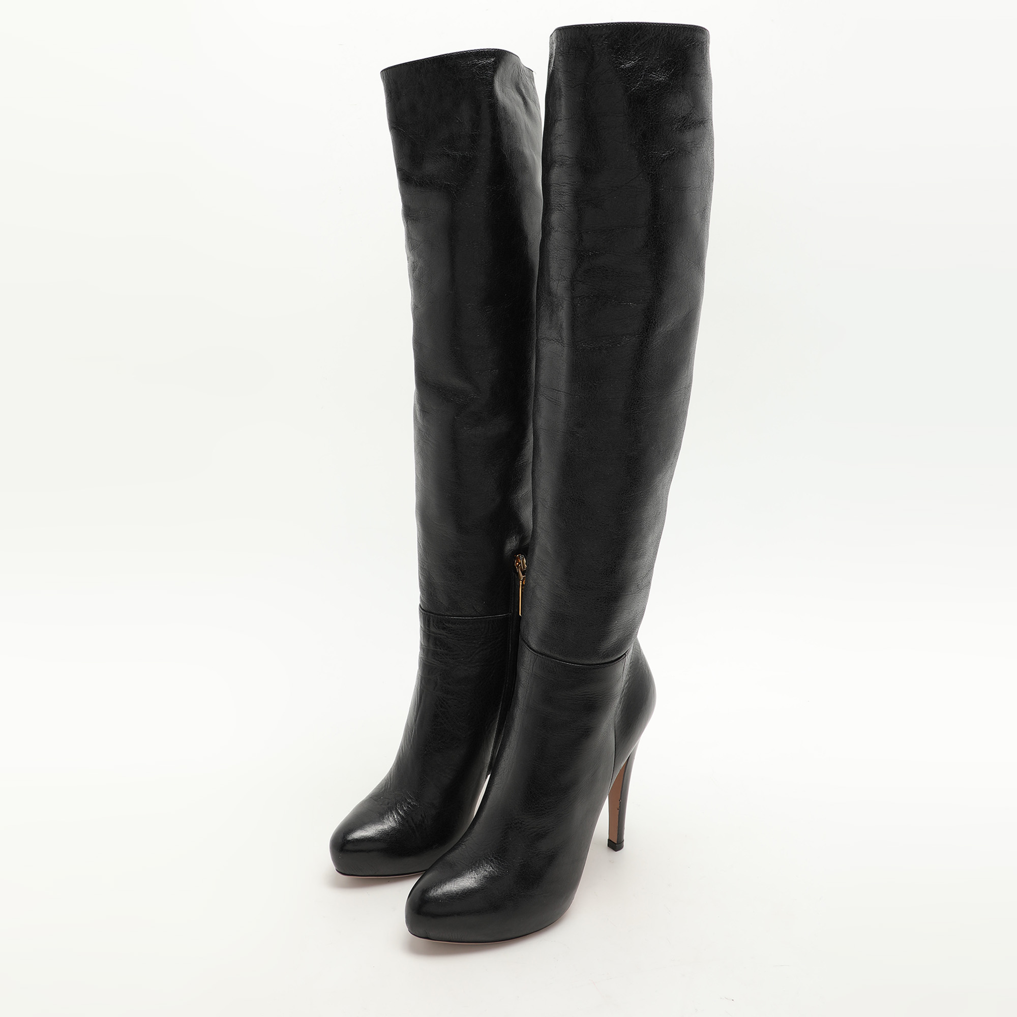 Prada Black Leather Knee Length Boots Size 37