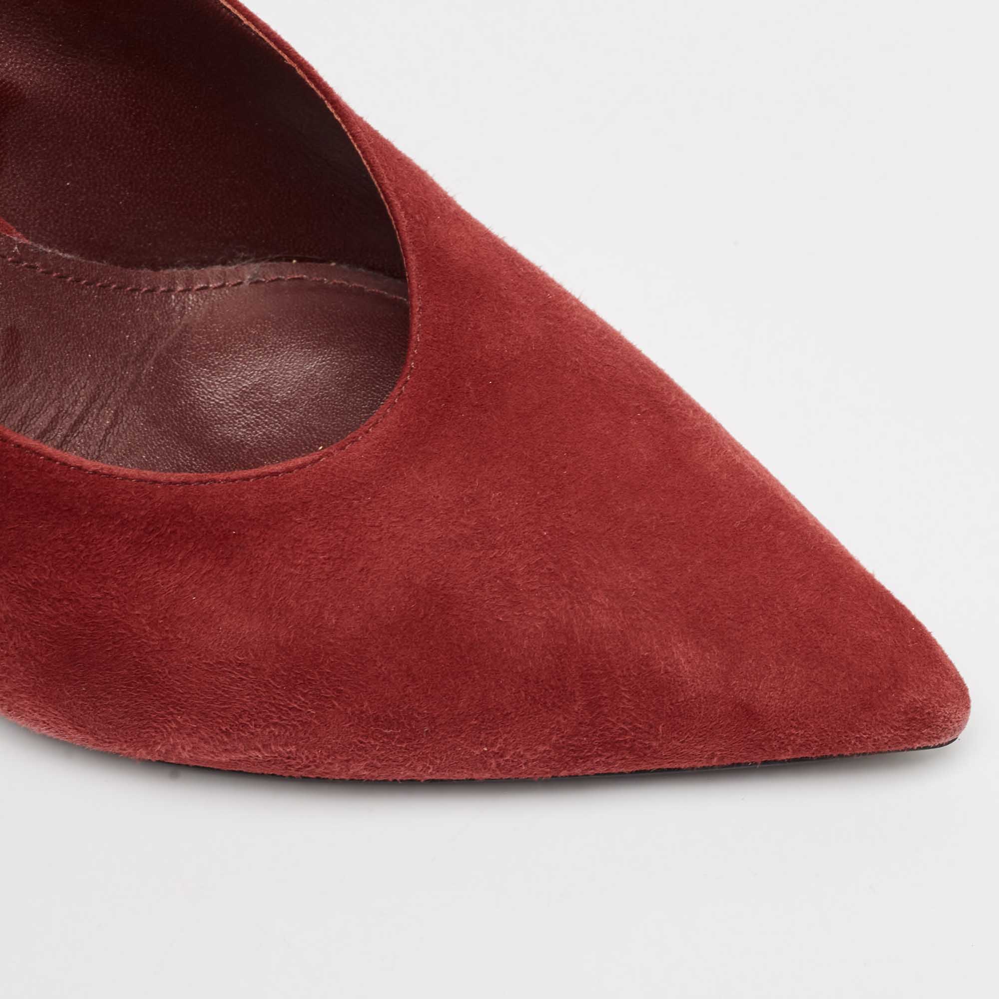 Prada Dark Red Suede Pointed Toe Block Heel Pumps Size 40