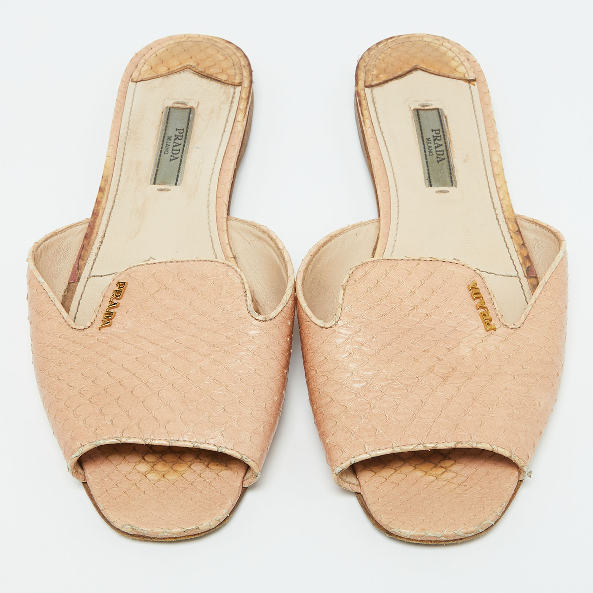 Prada Beige Python Flat Slide Sandals Size 39