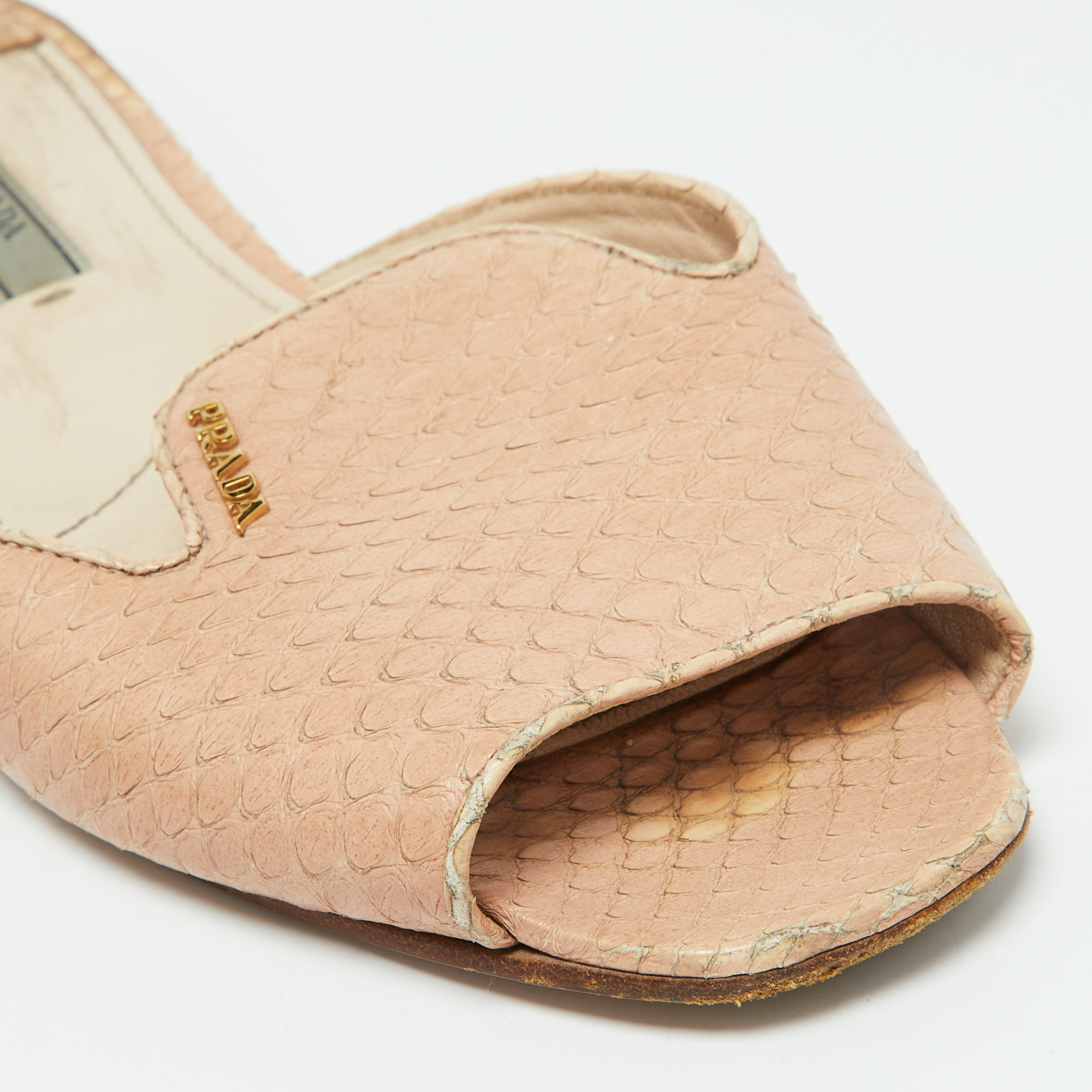 Prada Beige Python Flat Slide Sandals Size 39