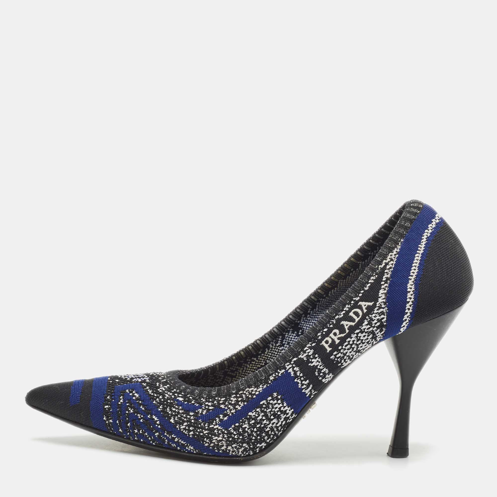 Prada Navy Blue/Black Printed Knit Fabric Pointed Toe Pumps Size
Prada Navy Blue/Black Printed Knit Fabric Pointed Toe Pumps Size