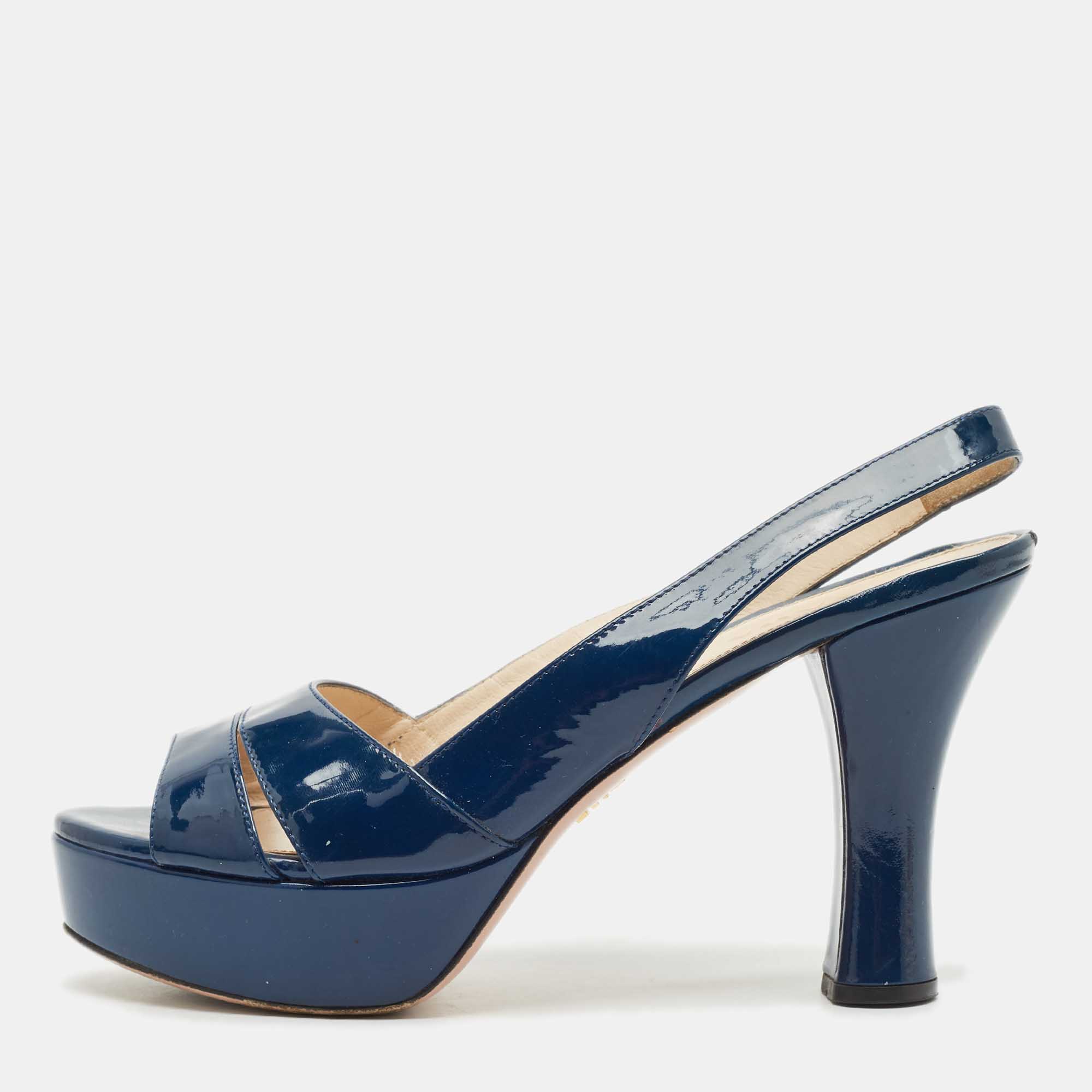 Prada Navy Blue Patent Leather Slingback Platform Sandals Size
Prada Navy Blue Patent Leather Slingback Platform Sandals Size