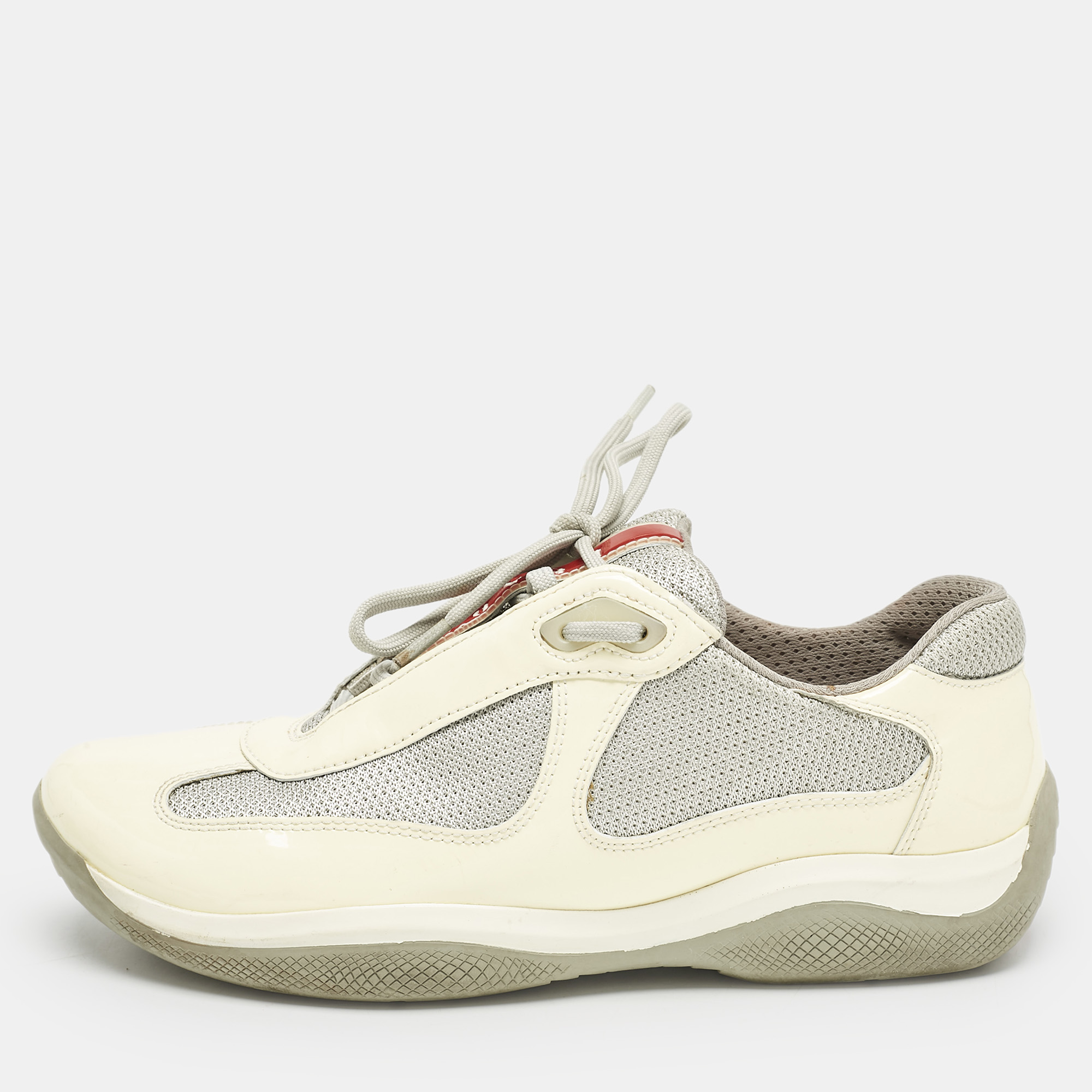 Prada Cream/Grey Mesh and Patent Leather Low Top Sneakers Size
Prada Cream/Grey Mesh and Patent Leather Low Top Sneakers Size