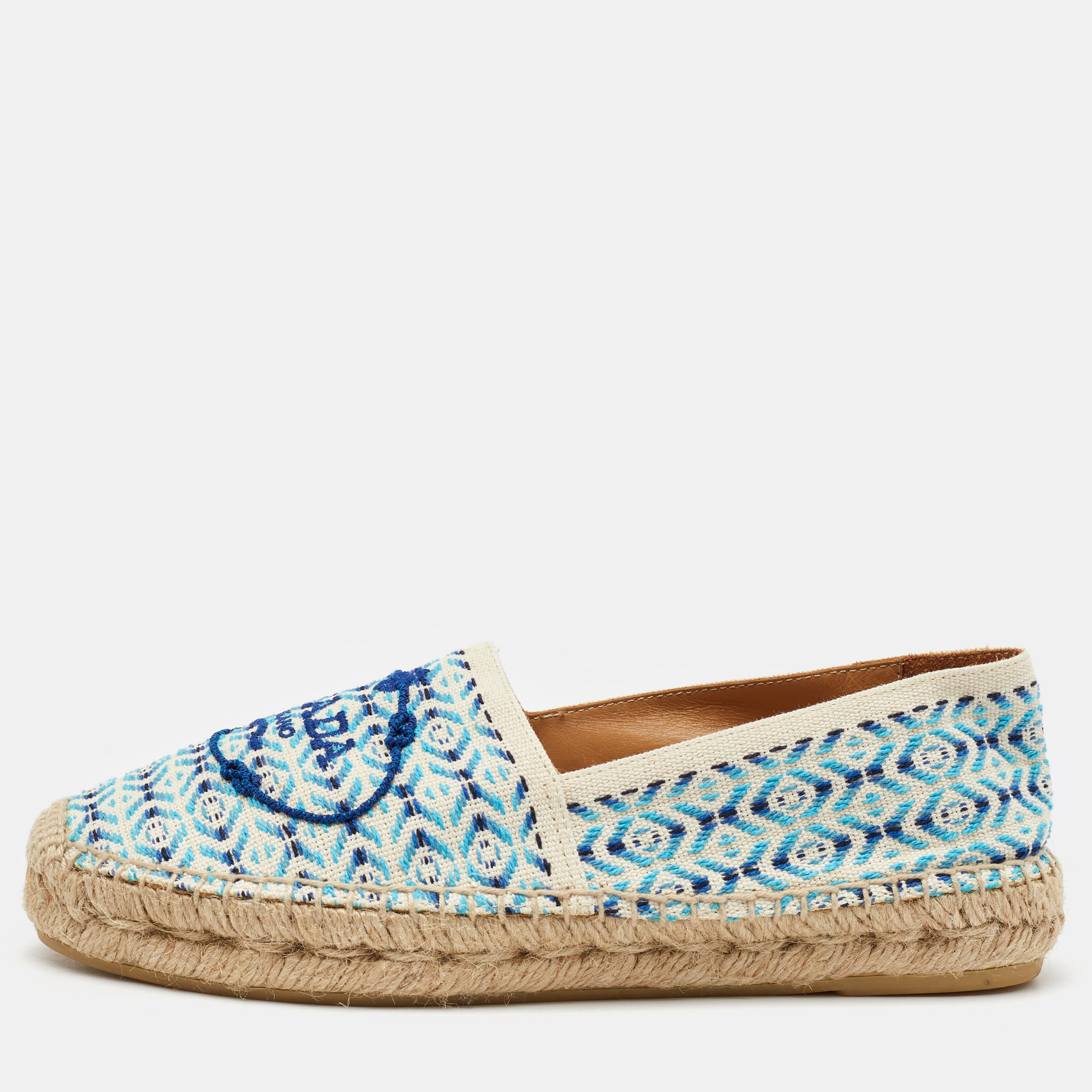 Prada Off White/Blue Nastro Jacquard Embroidered Logo Espadrille Flats Size
Prada Off White/Blue Nastro Jacquard Embroidered Logo Espadrille Flats Size