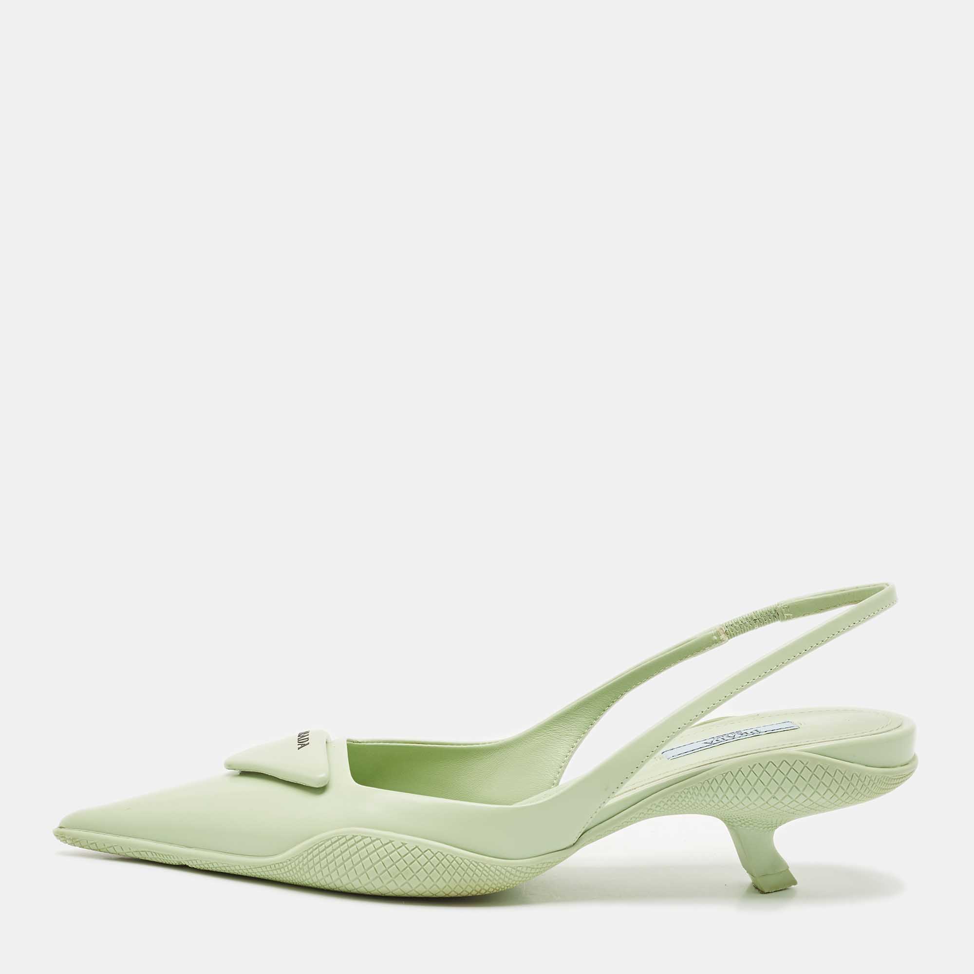 Leather Bow Slingback Pumps Size 37.5 - Prada - Modalova