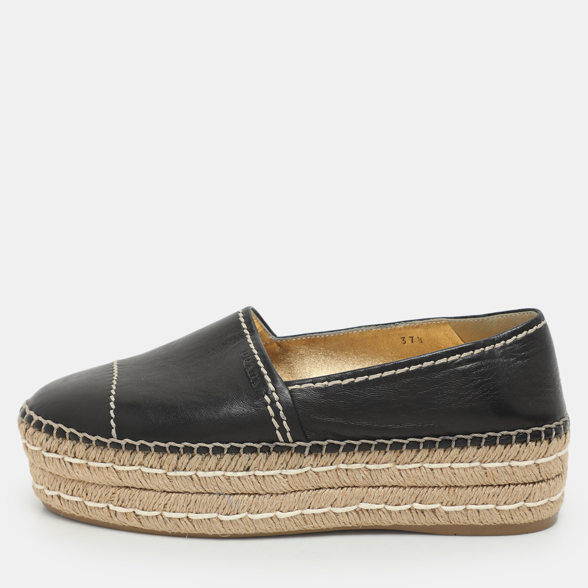 Leather Platform Espadrille Flats Size 37.5 - Prada - Modalova