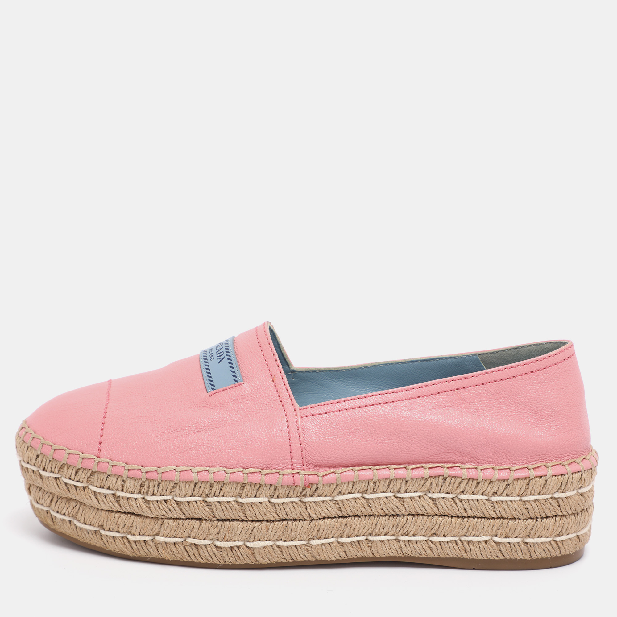 Leather Platform Espadrille Flats Size 39 - Prada - Modalova