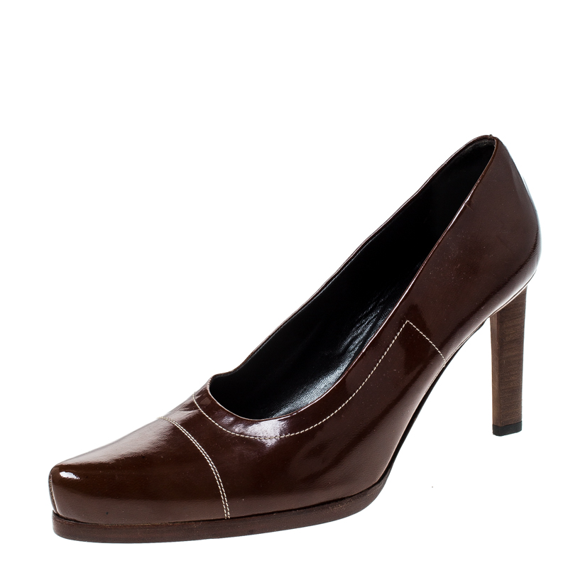 Brown Patent Leather Pointed Toe Pumps
