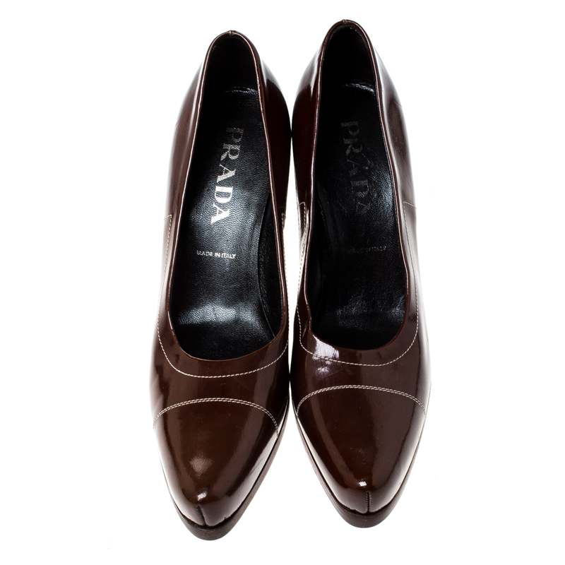 Prada Brown Patent Leather Pointed Toe Pumps Size 38