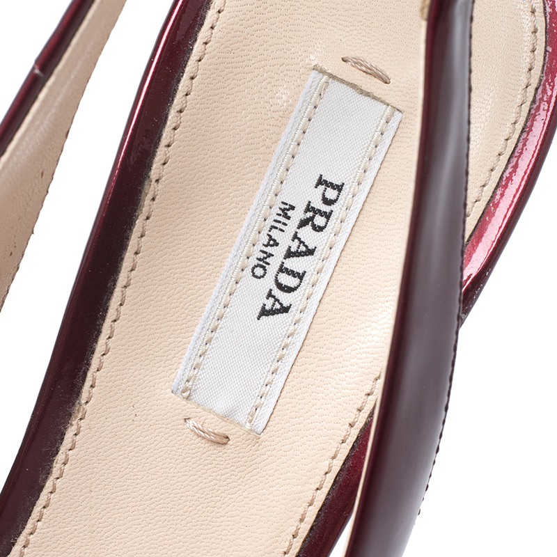 Prada Burgundy Patent Leather Platform Slingback Sandals Size 37.5