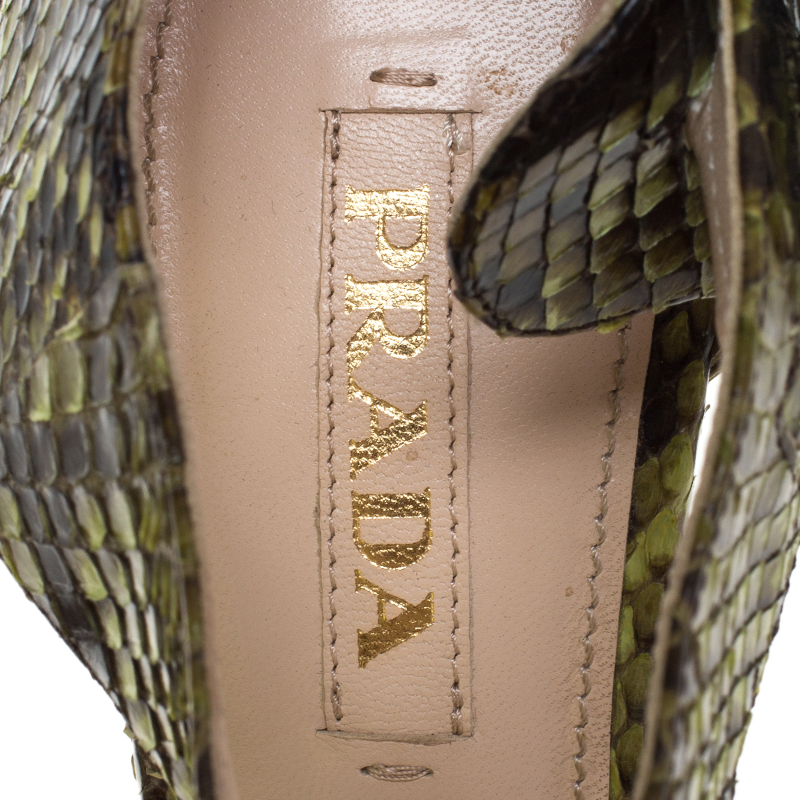 Prada Multicolor Python Leather Block Heel Ankle Strap Sandals Size 38