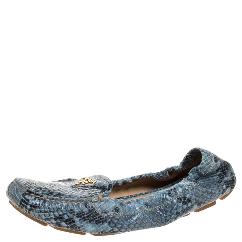 Prada Grey Python Scrunch Slip On Loafers Size 38