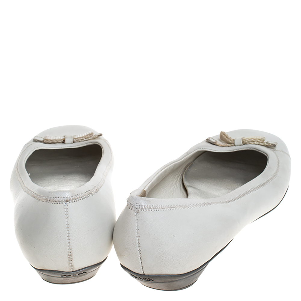 Prada White Leather Bow Ballet Flats Size 39