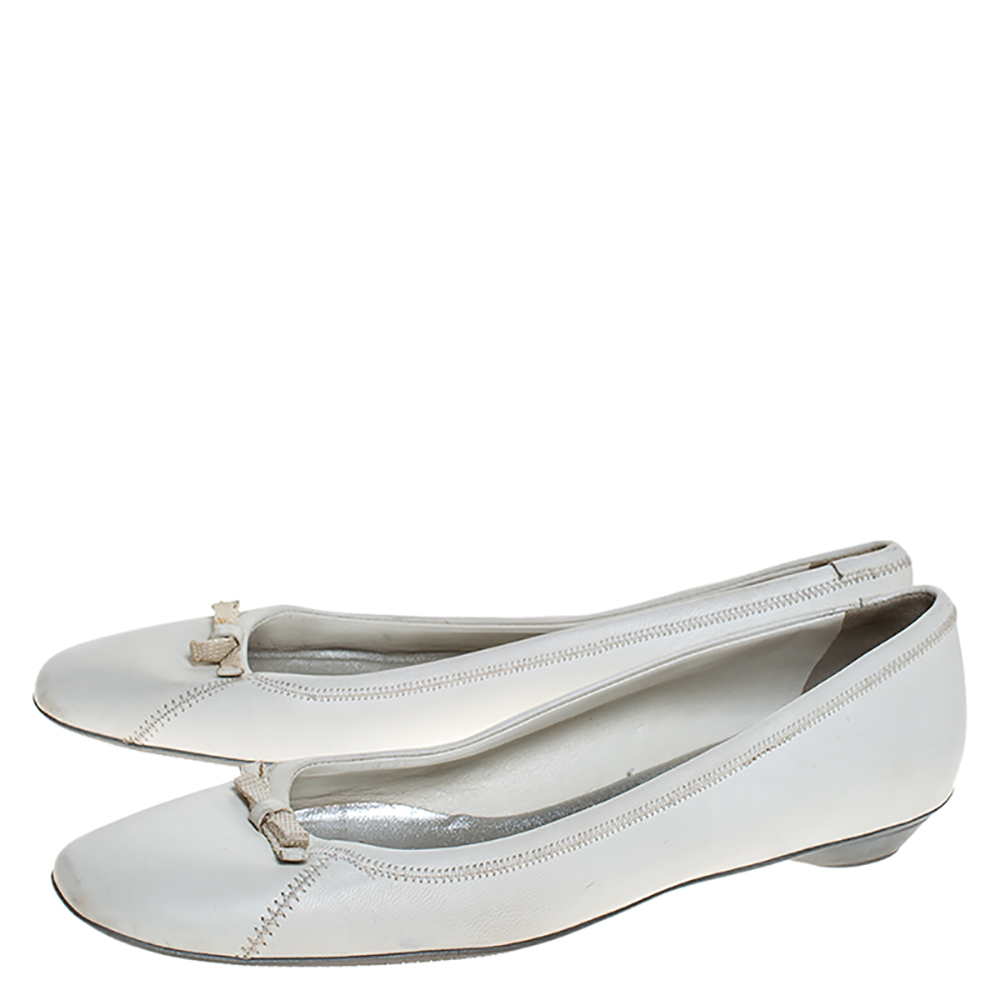 Prada White Leather Bow Ballet Flats Size 39
