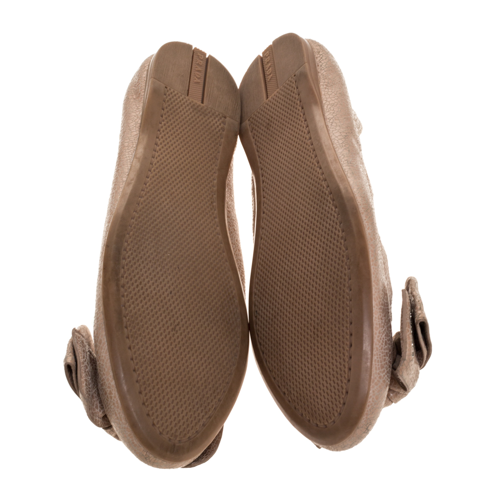 Prada Beige Textured Leather Bow Ballet Flats Size 37