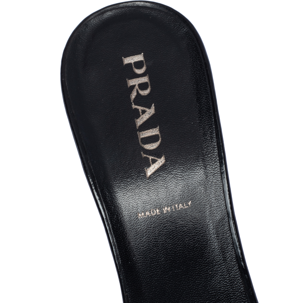 Prada Black Leather And Fabric Crochet Detail Slide Sandals Size 36