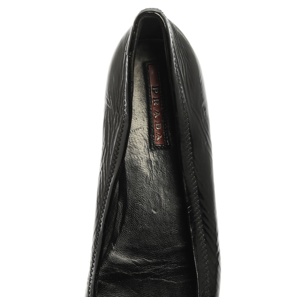 Prada Black Patent Leather Bow Ballet Flats Size 36.5