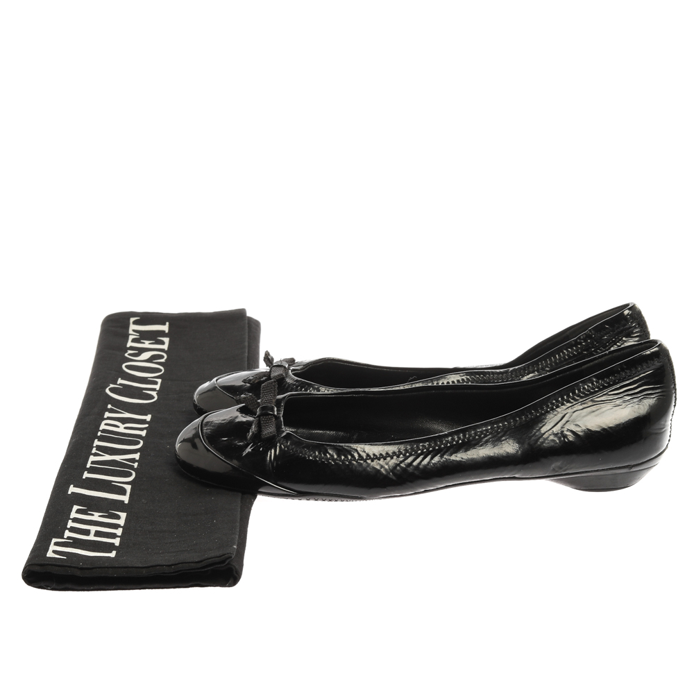 Prada Black Patent Leather Bow Ballet Flats Size 36.5