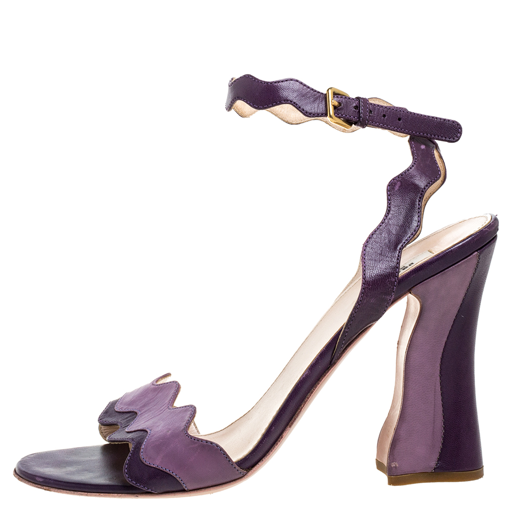 Prada Two Tone Purple Leather Wave Ankle Strap Sandals Size 37