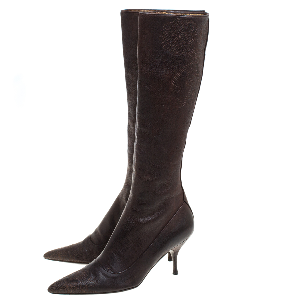 Prada Brown Leather Boots Size 38