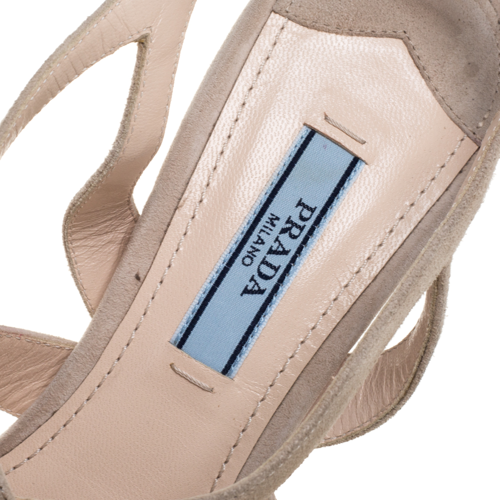 Prada Cream Suede Strappy Platform Slingback Sandals Size 37.5