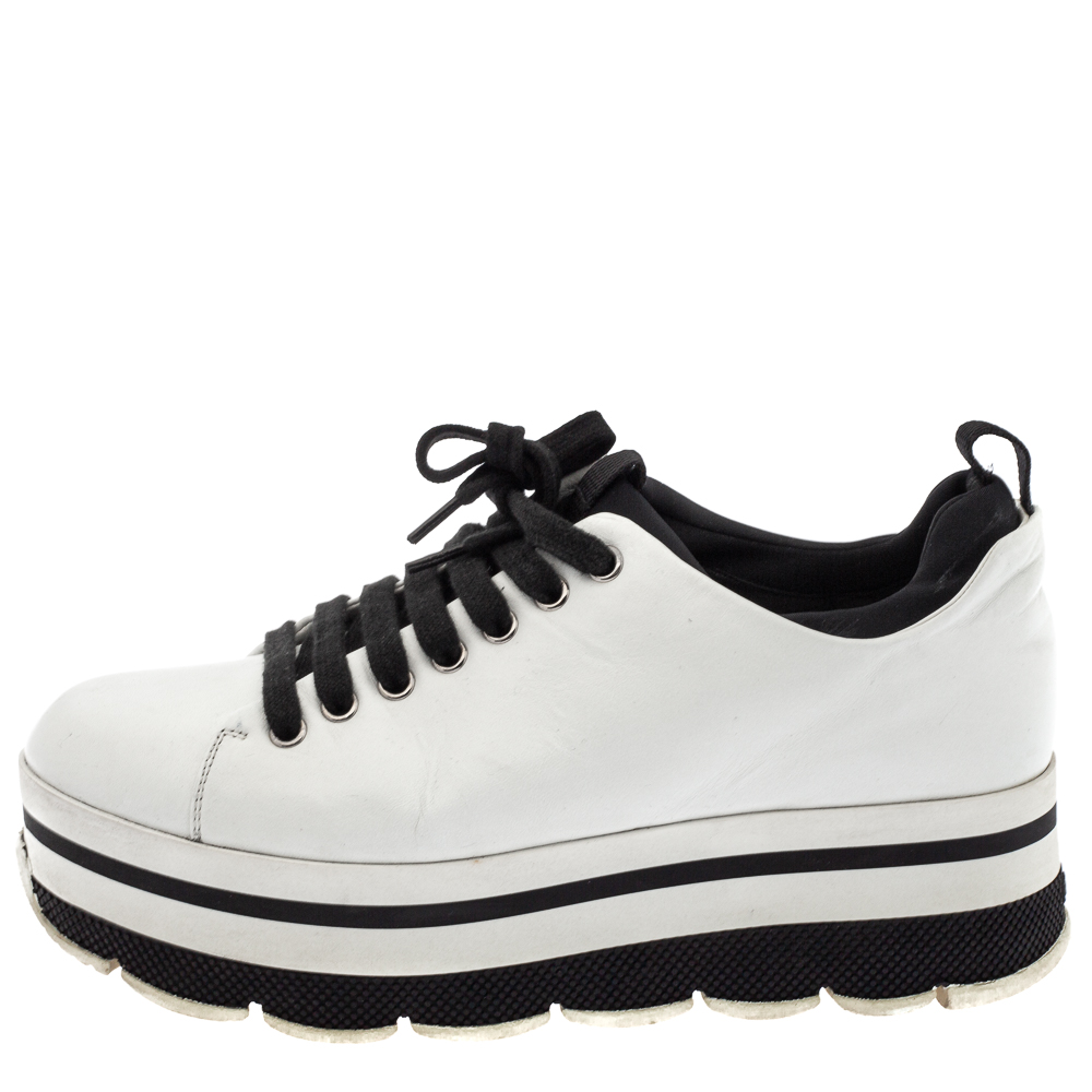 

Prada White Leather Linea Rossa Platform Sneakers Size