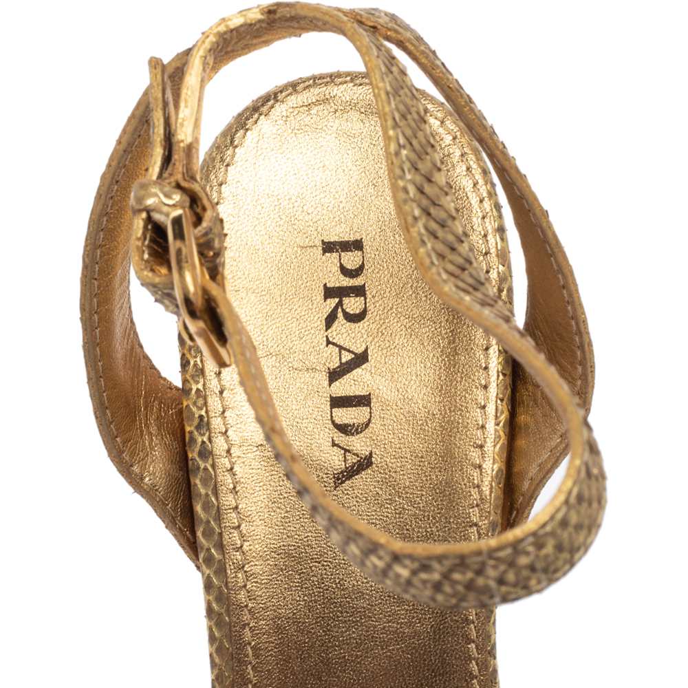 Prada Gold Python Ankle Strap Platform Sandals Size 41