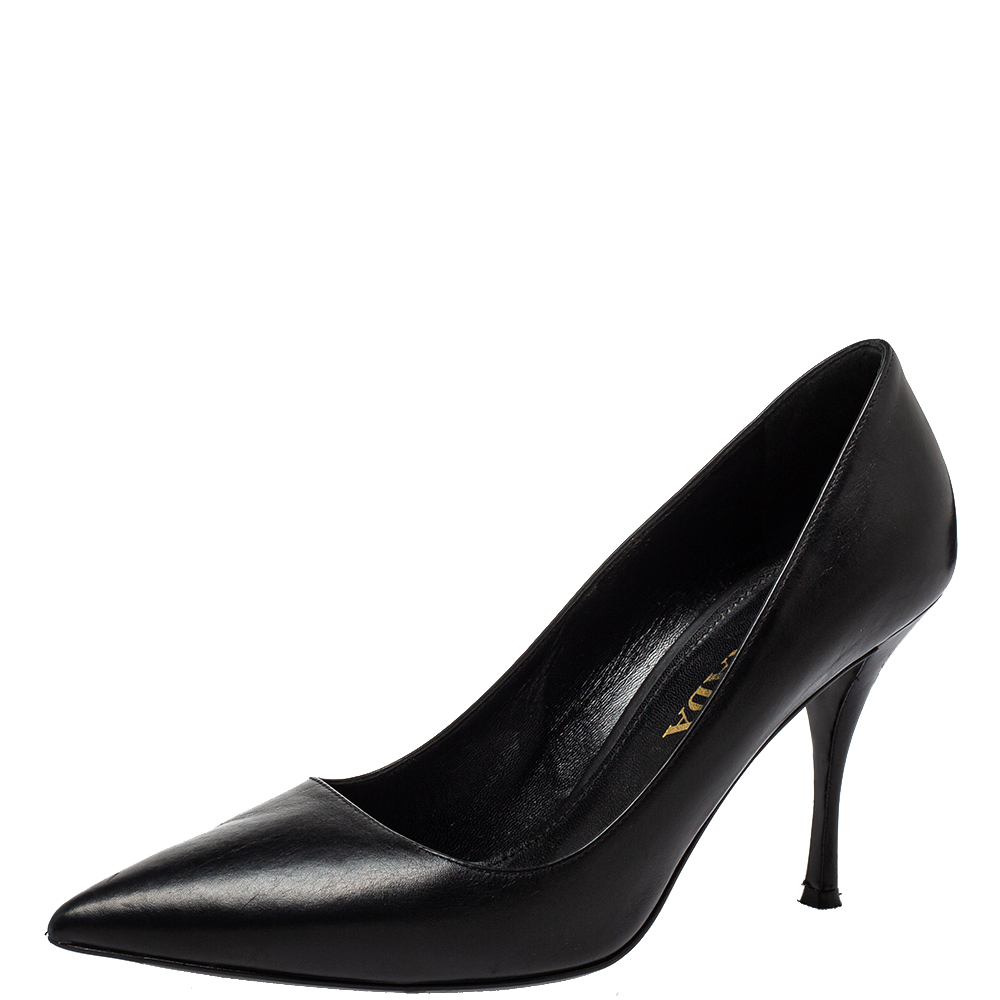 Prada Black Leather Pointed Toe Pumps Size 38