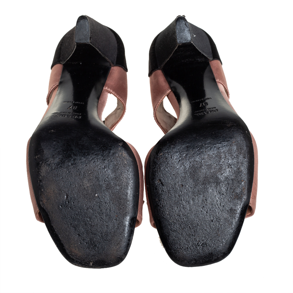 Prada Black/Brown Satin And Fabric Embellished Sandals Size 37