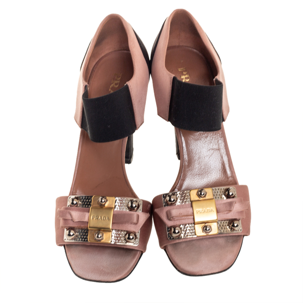 Prada Black/Brown Satin And Fabric Embellished Sandals Size 37