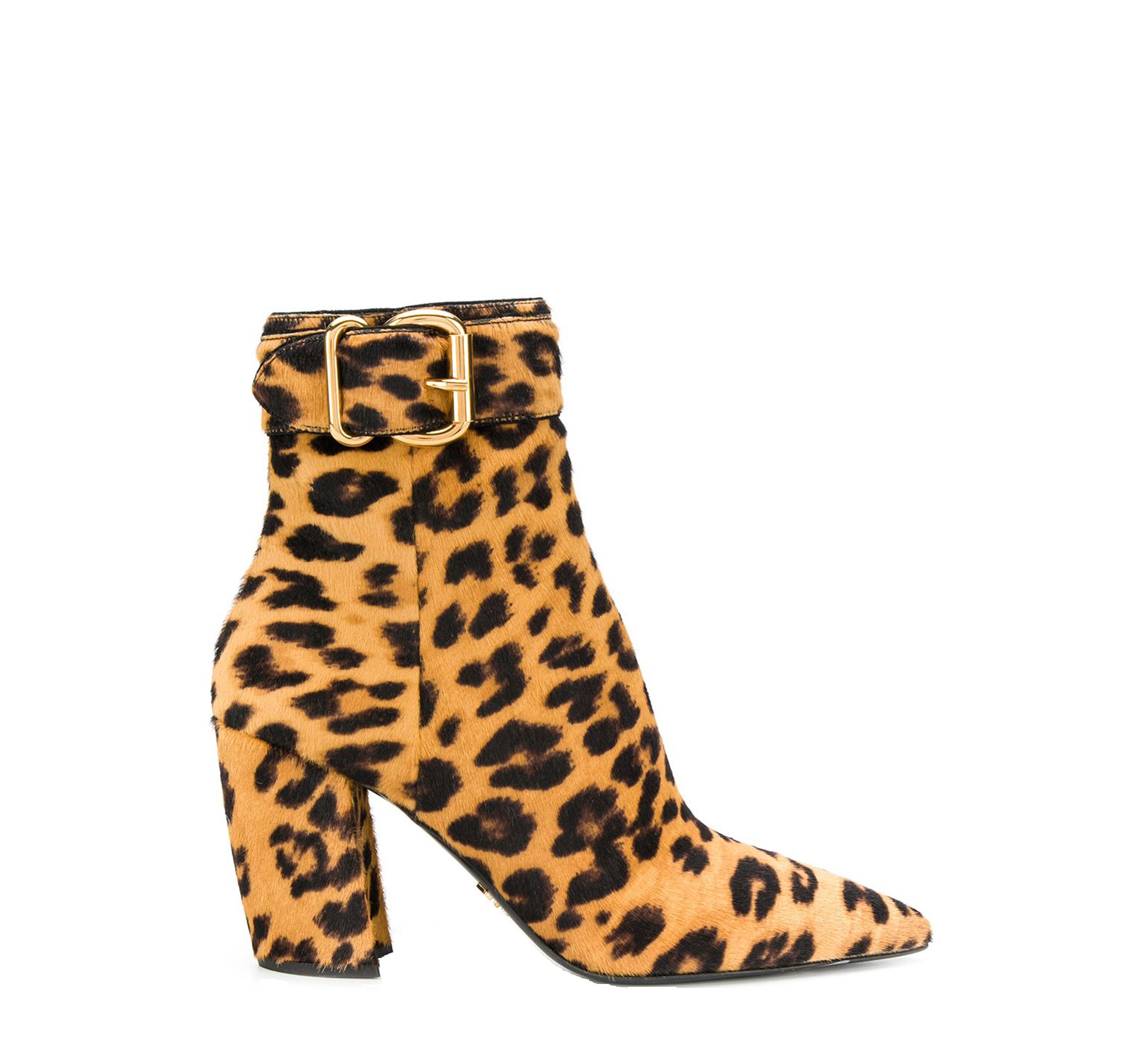 Prada Leopard Print Pony Hair Block Heel Ankle Boots Size 37