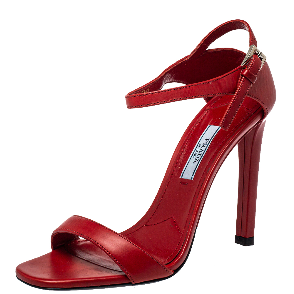 Prada Red Leather Ankle Strap Sandals Size 36