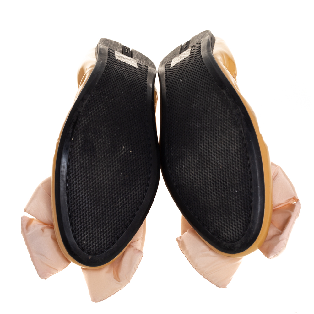 Prada Sports Beige Leather Bow Scrunch Ballet Flats Size 38.5
