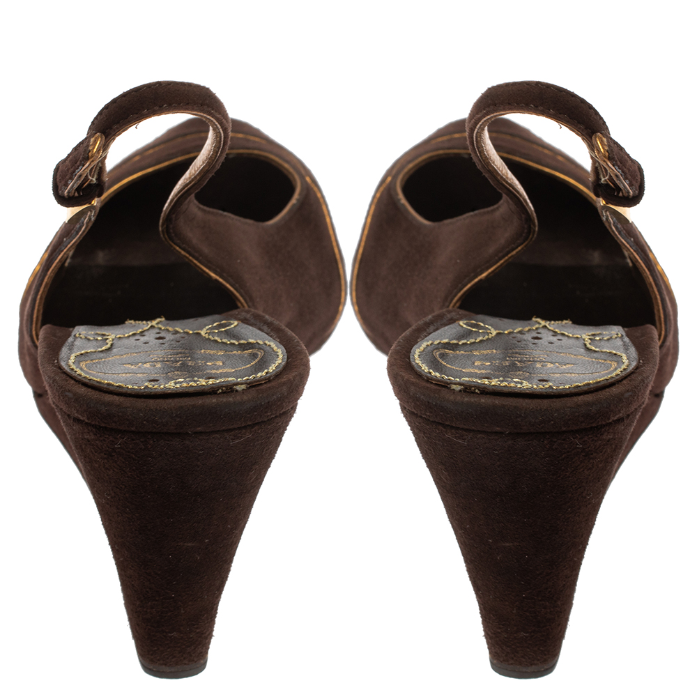 Prada Brown Suede Wedge Peep Toe Sandals Size 41