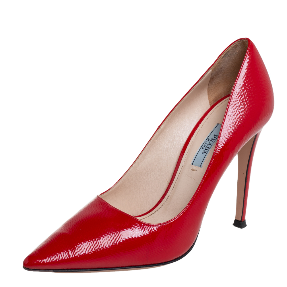 Prada Red Leather Pointed Toe Pumps Size 38