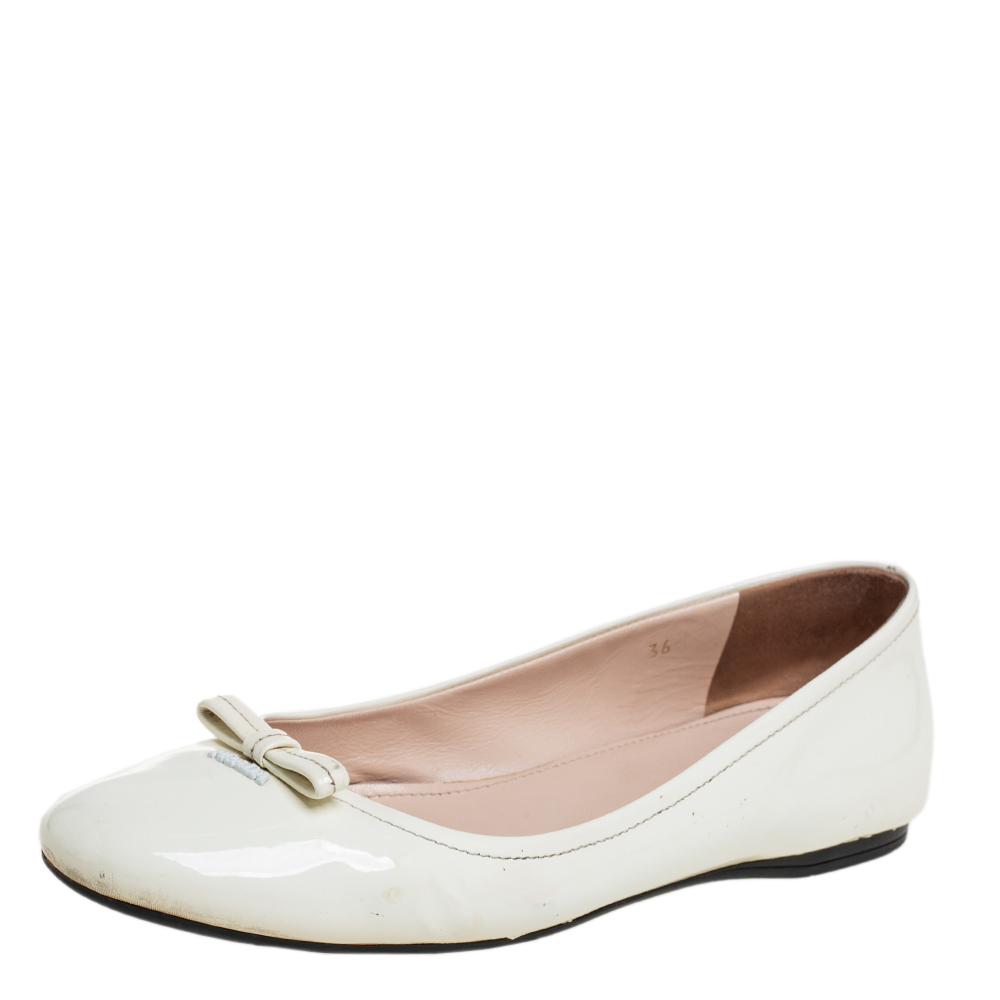 Prada White Patent Leather Bow Ballet Flats Size 36