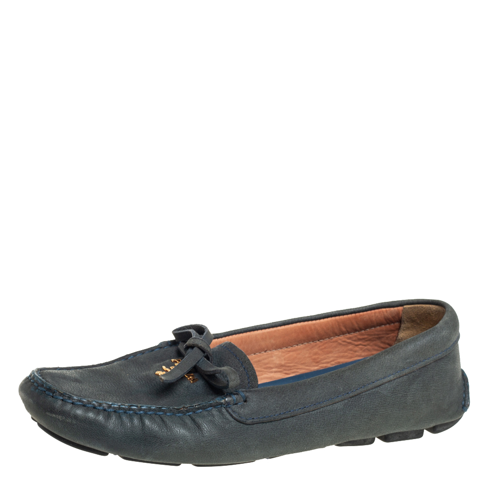 Prada Grey Suede Bow Slip on Loafers Size 37.5