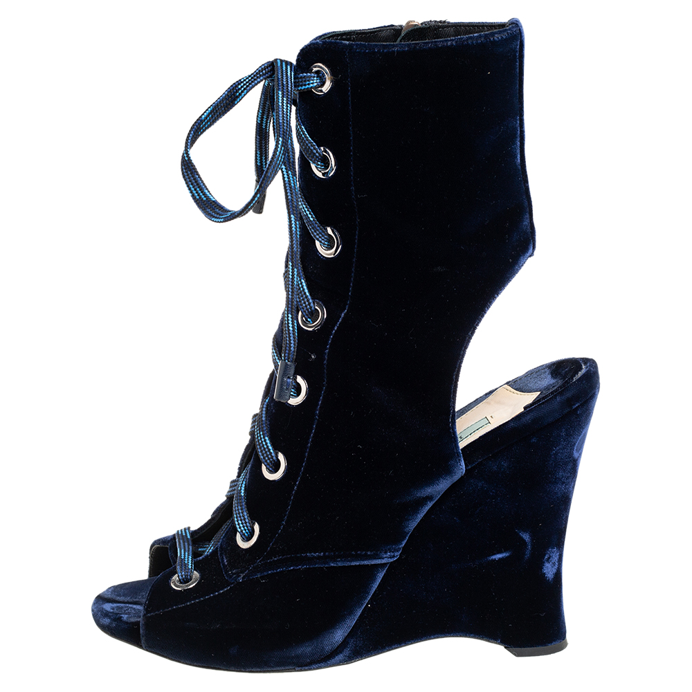 prada blue velvet boots