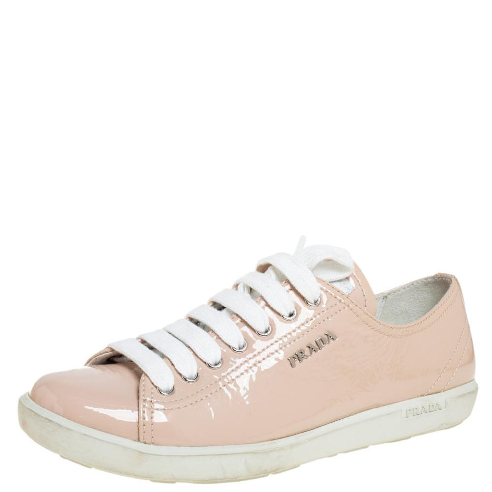 Prada Pink Patent Leather Low Top Sneakers Size 37