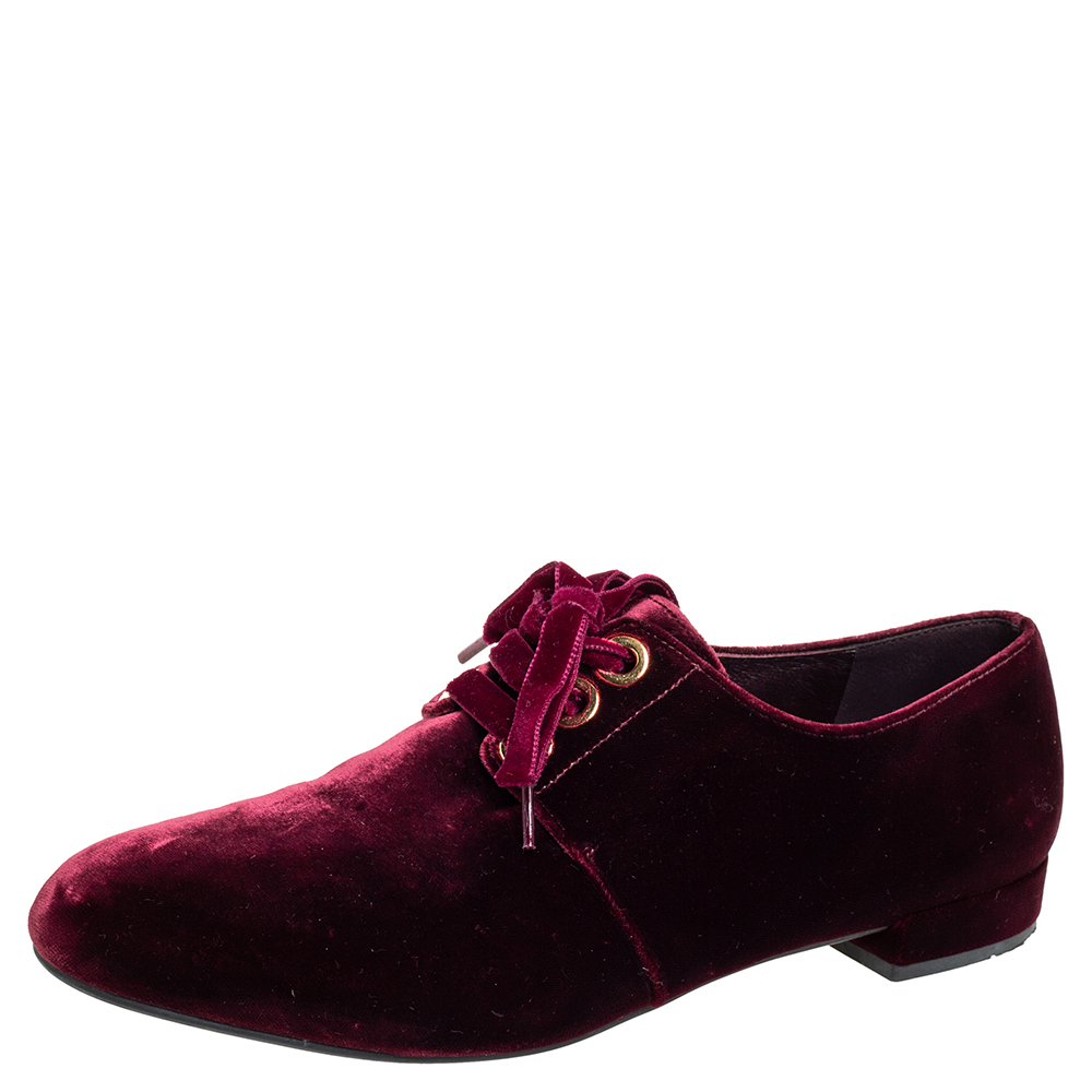 Prada Burgundy Velvet Lace Up Loafers Size 39