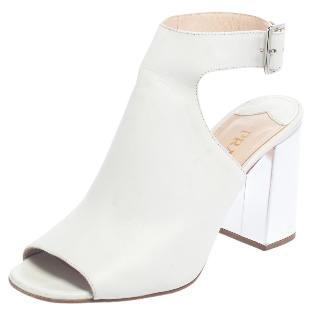 Prada White Leather Peep Toe Sandals Size 38