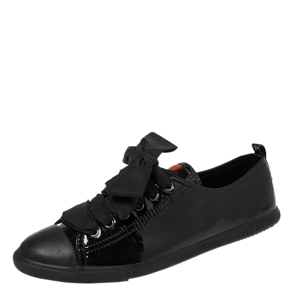 Prada Sports Black Patent Leather Trainer Sneakers Size 37.5