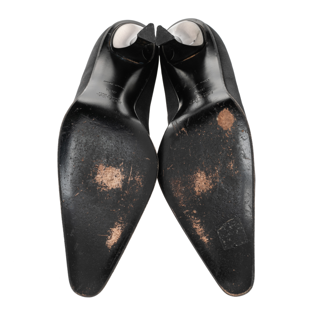 Prada Black Satin Pointed Toe Pumps Size 38.5