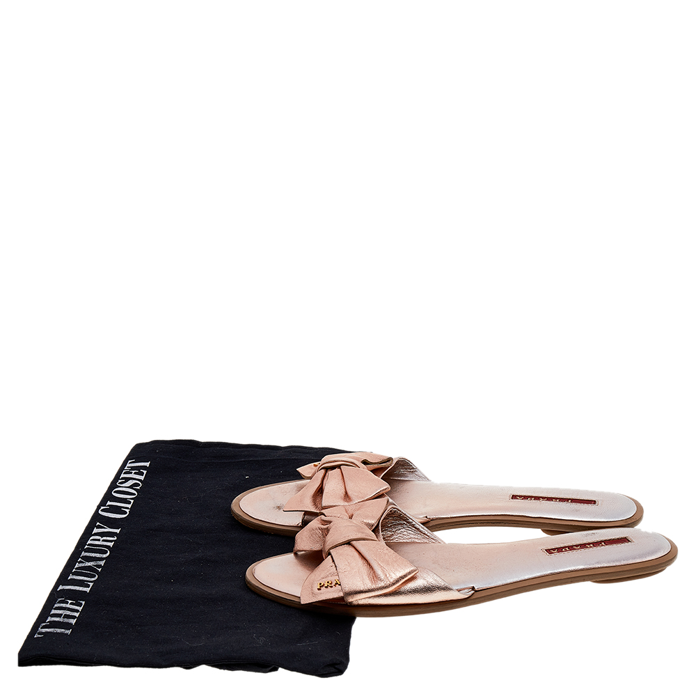 Prada Pink Leather Bow Slide Sandals Size 38